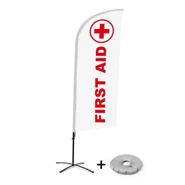 Beachflag Alu Wind Komplett-Set Erste Hilfe Englisch Kreuzständer