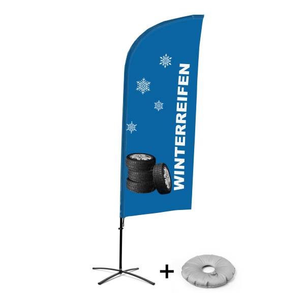 Beachflag Alu Wind Komplett-Set Winterreifen Deutsch Kreuzständer