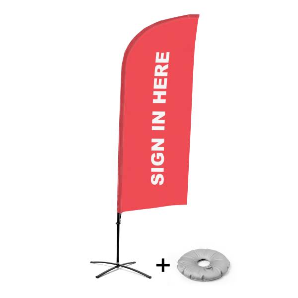 Beachflag Alu Wind Komplett-Set Hier Anmelden Rot Englisch Kreuzständer
