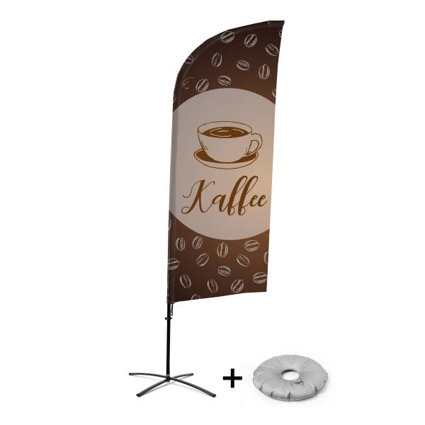 Beachflag Alu Wind Komplett-Set Kaffee Deutsch Kreuzständer