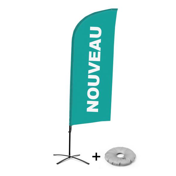 Beachflag Alu Wind Komplett-Set Neu Türkis Französisch Kreuzständer