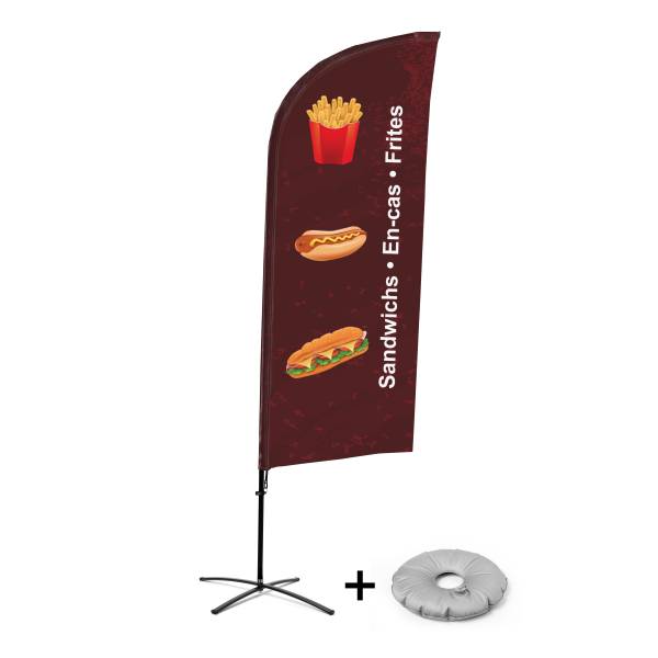 Beachflag Alu Wind Komplett-Set Snacks Französisch Kreuzständer