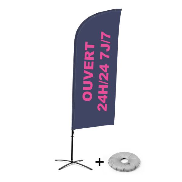 Beachflag Alu Wind Komplett-Set 24/7 Geöffnet Französisch Kreuzständer