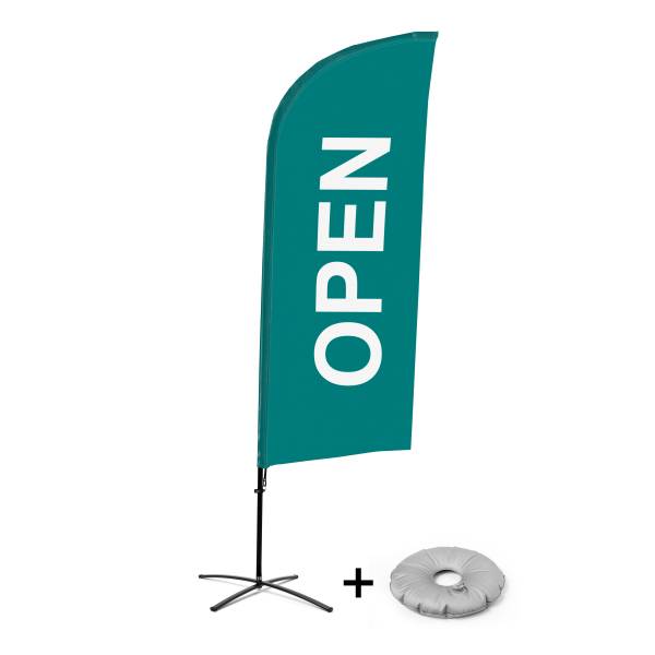 Beachflag Alu Wind Komplett-Set Geöffnet Grün Englisch Kreuzständer