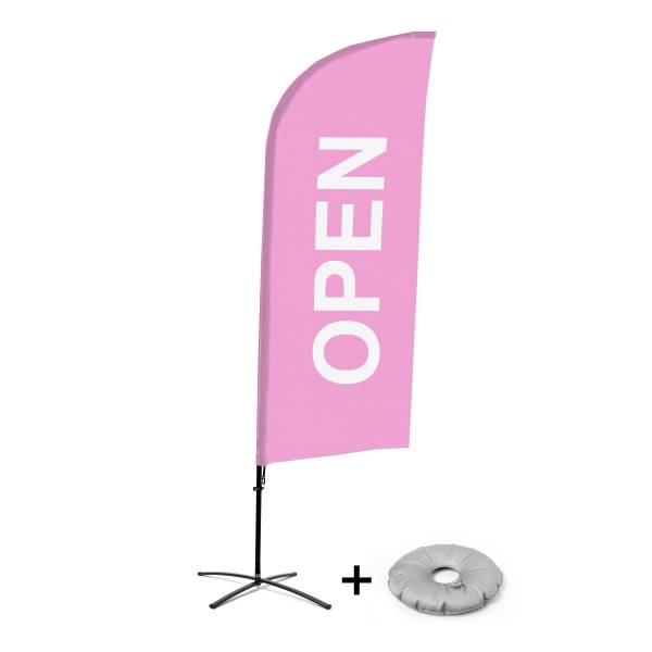 Beachflag Alu Wind Komplett-Set Geöffnet Pink Englisch Kreuzständer