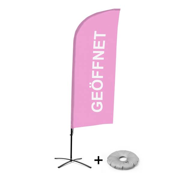 Beachflag Alu Wind Komplett-Set Geöffnet Pink Deutsch Kreuzständer