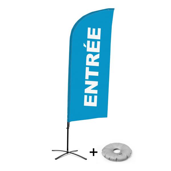 Beachflag Alu Wind Komplett-Set Eingang Blau Französisch Kreuzständer