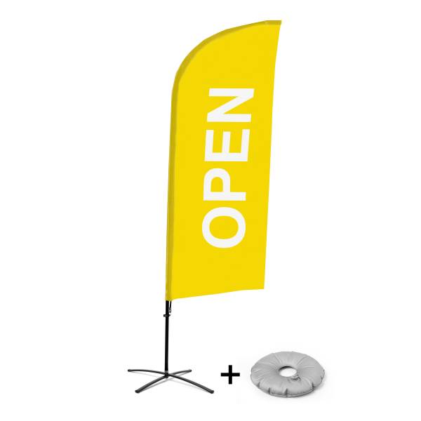 Beachflag Alu Wind Komplett-Set Geöffnet Gelb Englisch Kreuzständer