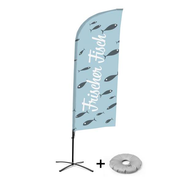 Beachflag Alu Wind Komplett-Set Frischer Fisch Deutsch Kreuzständer