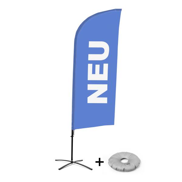 Beachflag Alu Wind Komplett-Set Neu Blau Deutsch Kreuzständer