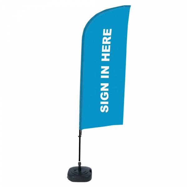 Beachflag Alu Wind Komplett-Set Hier Anmelden Blau Englisch ECO